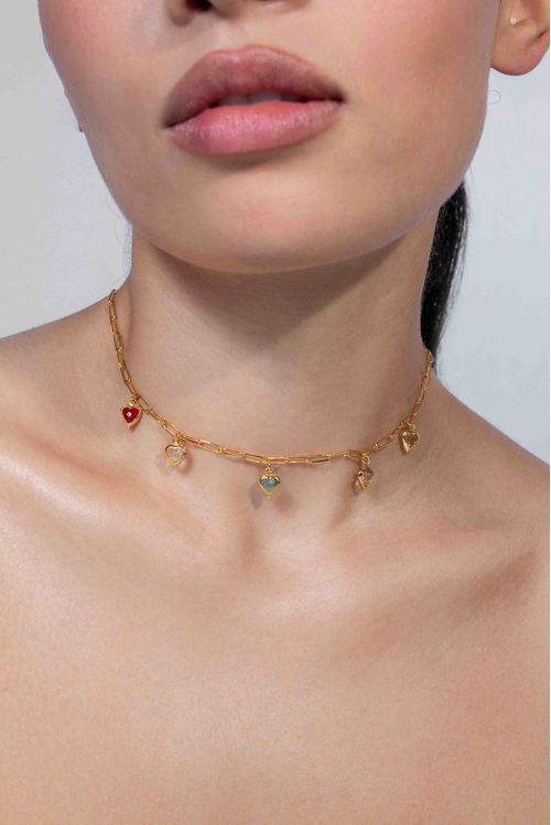 Choker Cartier Com Corações Coloridos