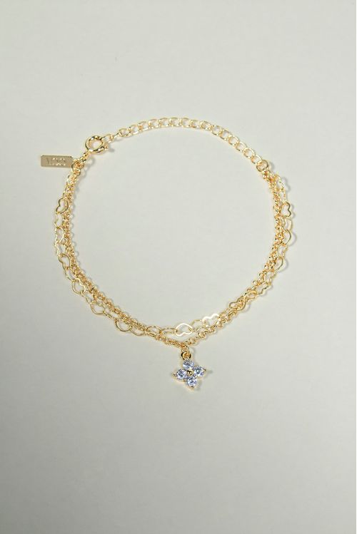 Pulseira Dupla Com Flor Zircônias