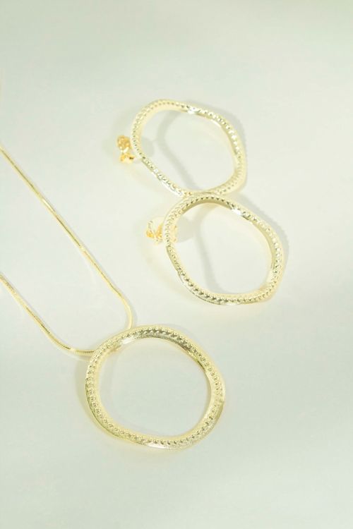 Conjunto Colar E Brinco Circulo Vazado
