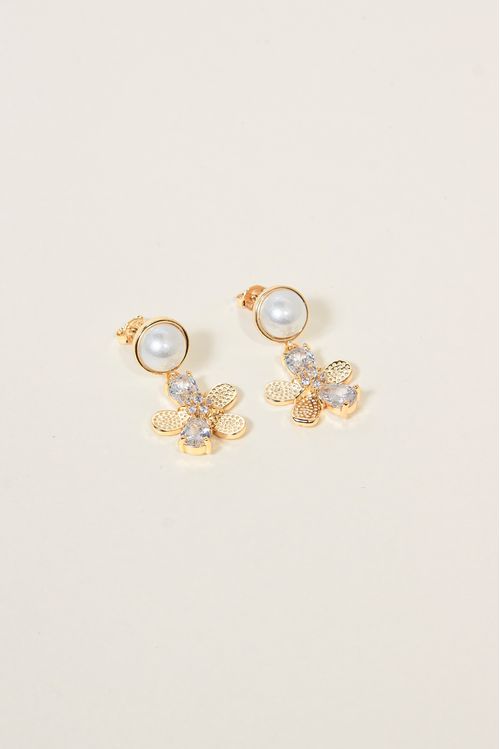 Brinco Flor Zircônia E Pérola