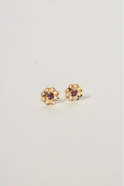 Brinco Flor com Zircônia Vermelha