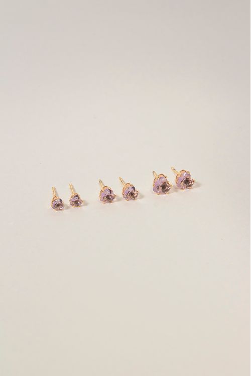 Trio De Brincos Zircônias Rosa Coração