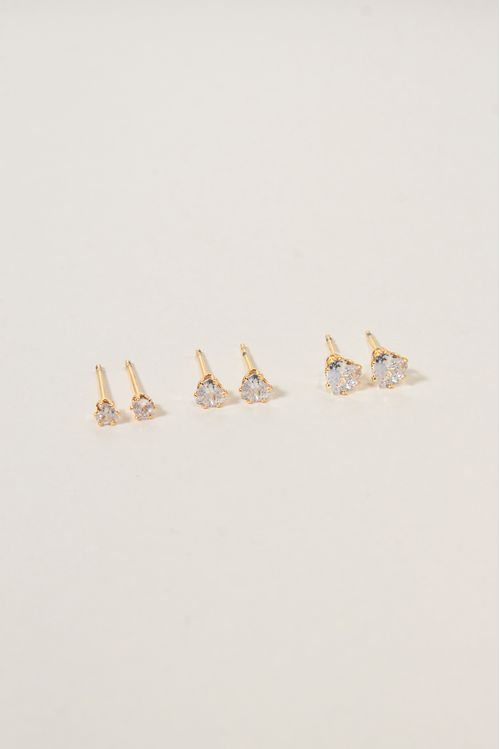 Trio De Brincos Zircônias Coração
