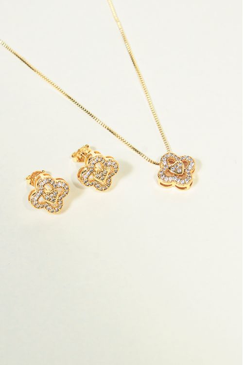 Conjunto Trevo E Coração Cravejado