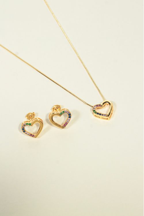 Conjunto Coração Cravejado Colorido