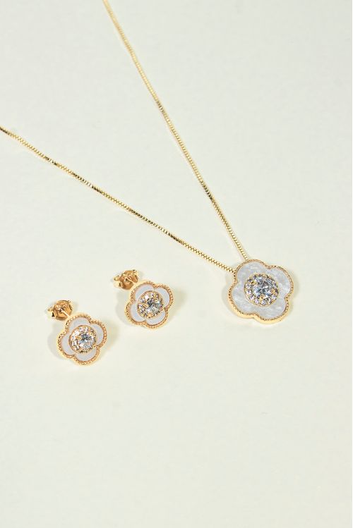 Conjunto Flor Madreperola com Zircônia