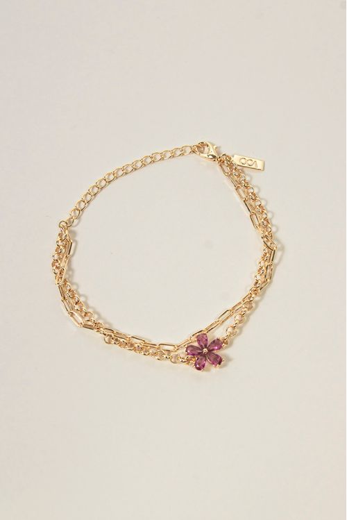 Pulseira Dupla Com Flor Rosa