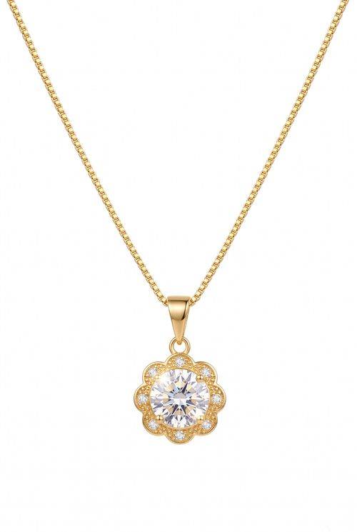 Colar Flor Com Zircônia Cristal