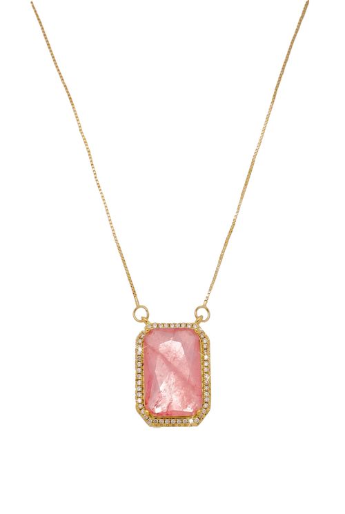 Colar Pedra Rosa Fusion e Micro Zircônias
