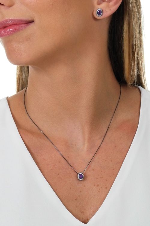 Conjunto Oval Roxo Ródio Negro