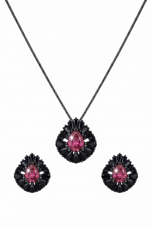 Conjunto Pedra Rubi e Preto Ródio Negro