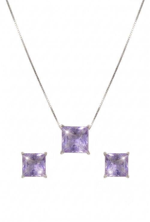 Conjunto Pedra Fusion Lilás Ródio Branco