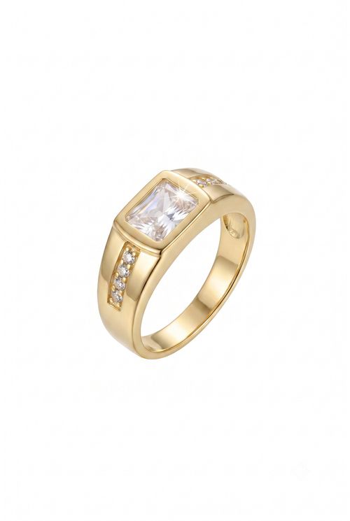 Anel Cristal Retangular Cravejado Com Zircônia