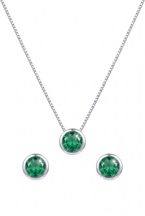 Conjunto Pedra Verde Ródio Branco