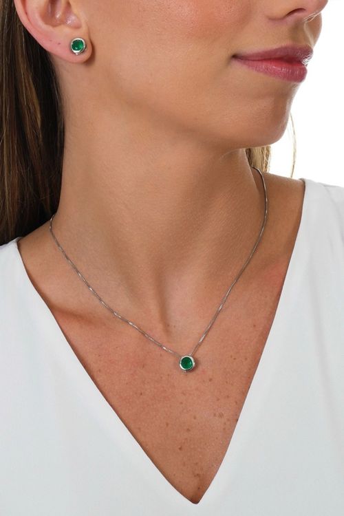 Conjunto Pedra Verde Ródio Branco