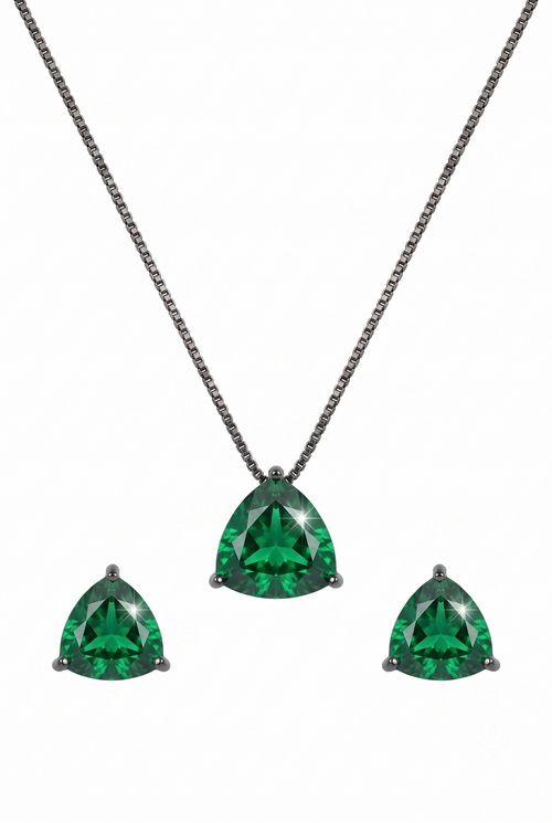 Conjunto Pedra Verde Ródio Negro