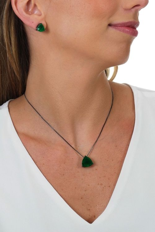 Conjunto Pedra Verde Ródio Negro