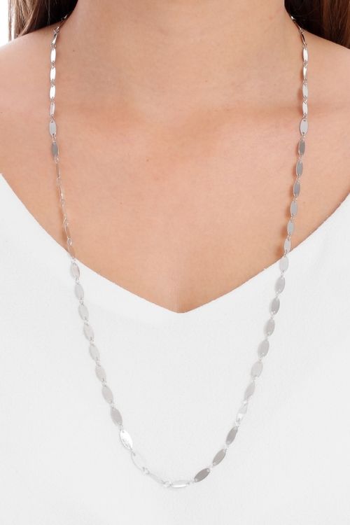 Colar Longo Chapinhas Lisas Ródio Branco