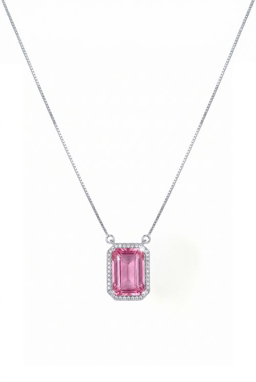 Colar Pedra Rosa Fusion Com Zircônias Ródio Branco