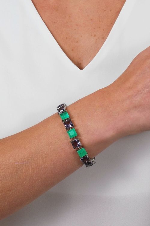 Pulseira Pedra Fusion Duas Cores em Ródio Branco