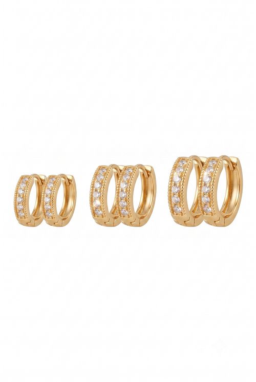 Trio de Brincos Argola Click Cravejada