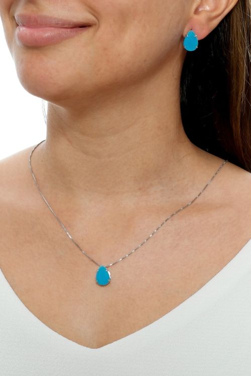 Conjunto Gota Azul em Ródio Branco
