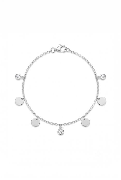 Pulseira Chapas E Zircônias Prata 925