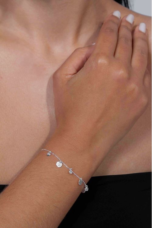Pulseira Chapas E Zircônias Prata 925