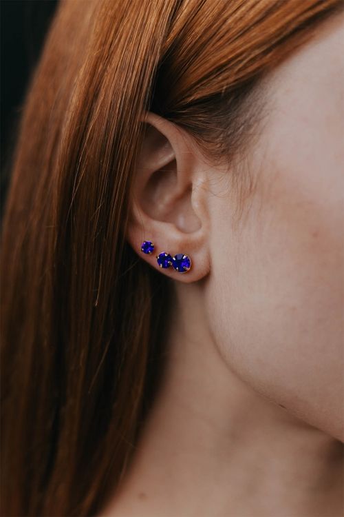 Trio De Brincos Strass Azul