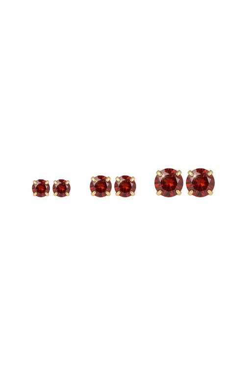 Trio De Brincos Strass Vermelho