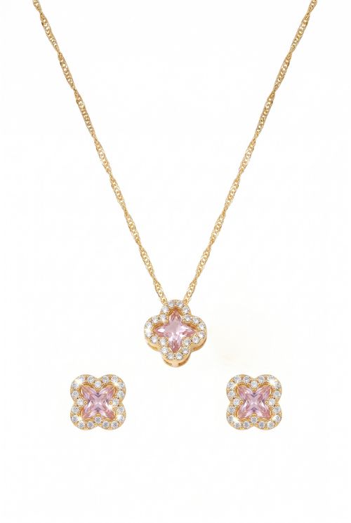 Conjunto Trevo Rosa Cravejado