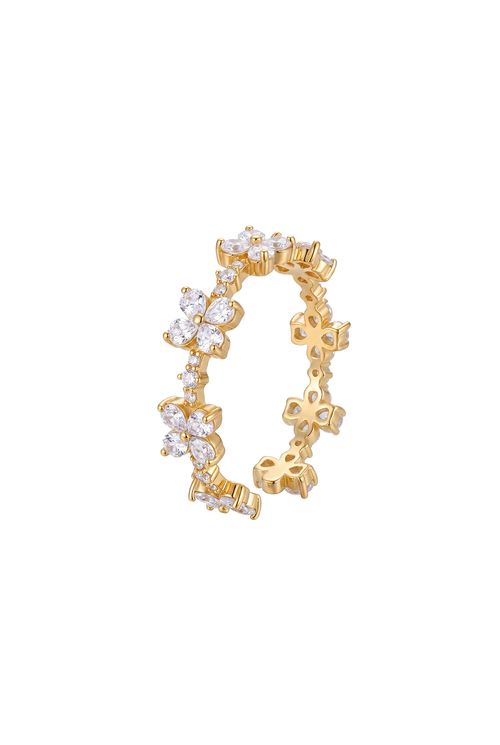 Anel Ajustável Flores Zircônias