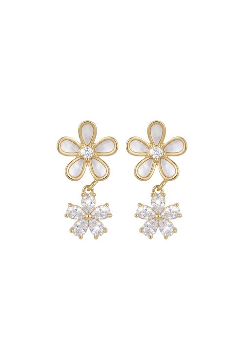 Brinco Flor Madrepérola E Zircônias