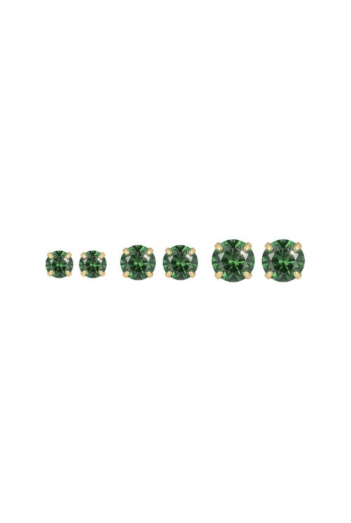 Trio De Brincos Strass Verde Escuro