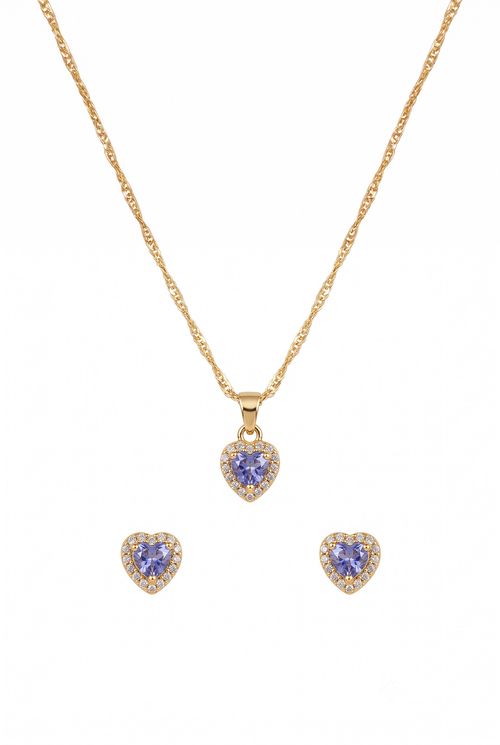 Conjunto Coração Lilás Cravejado