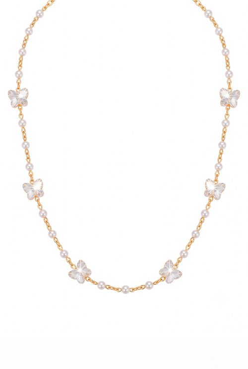 Choker Borboletas E Pérolas