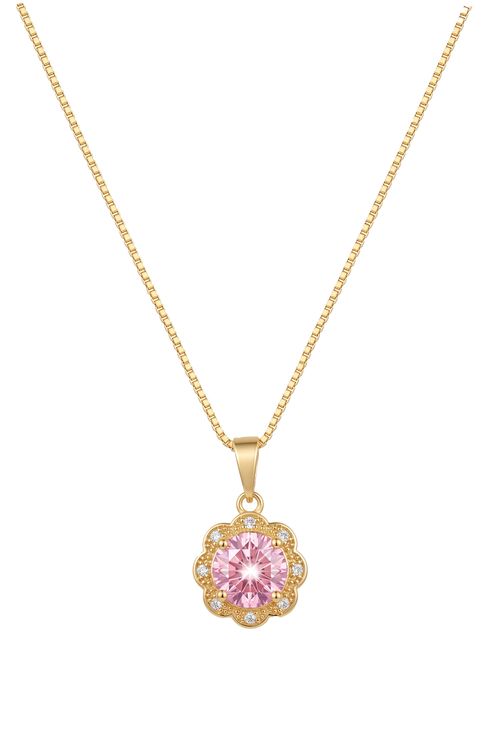 Colar Flor Com Zircônia Rosa