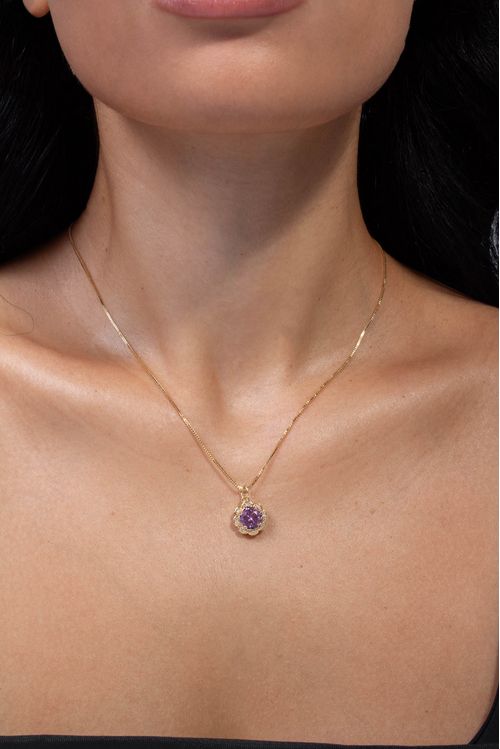 Colar Flor Com Zircônia Rosa
