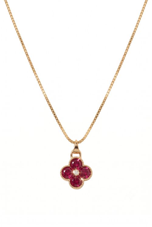 Colar Trevo Pedras Rosa