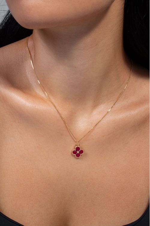 Colar Trevo Pedras Rosa