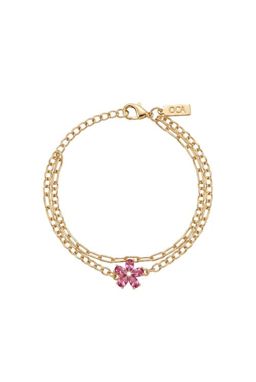 Pulseira Dupla Com Flor Rosa