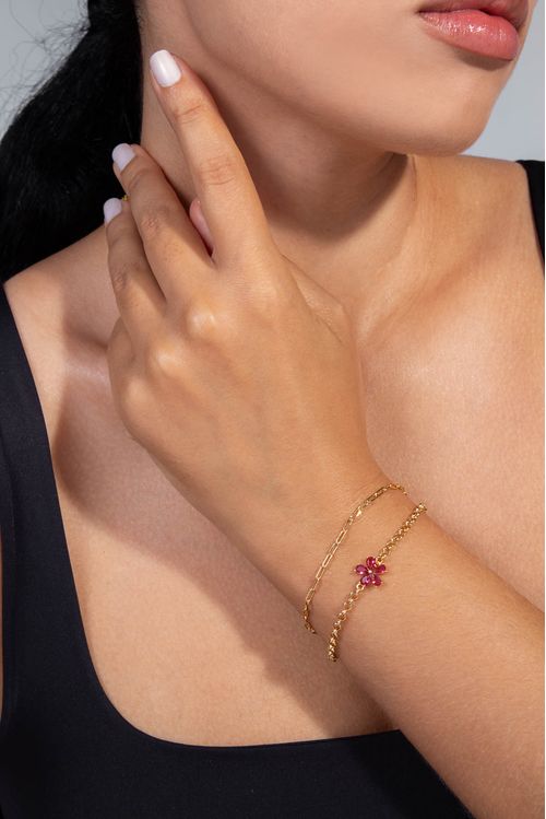 Pulseira Dupla Com Flor Rosa